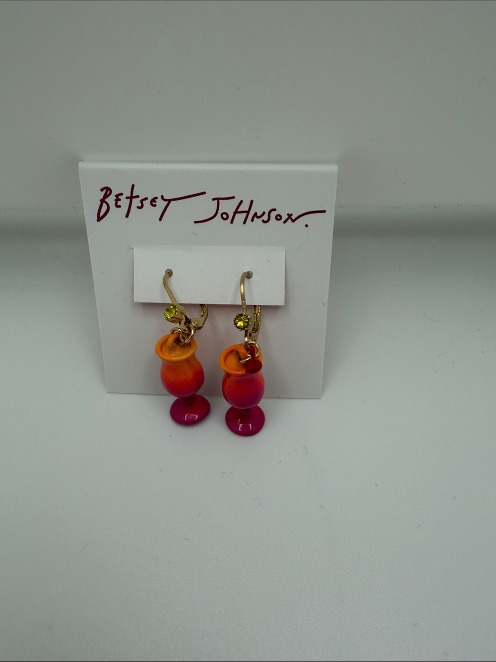 Betsey Johnson Orange to Pink Ombre Drop Earrings with Gold Accents